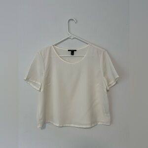 Forever 21 Cream Sheer Short-Sleeve Blouse